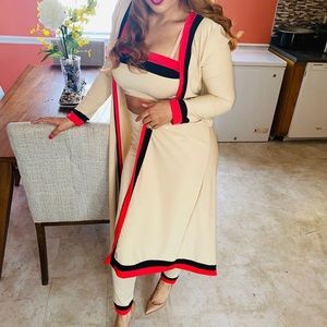 Three piece halter top striped pants long cover up